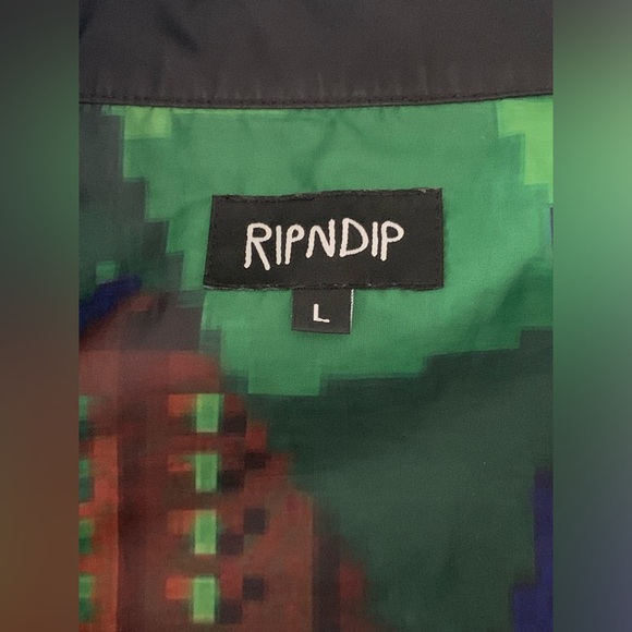 RIP N DIP Men's Black Hooded Windbreaker Jacket Sonic Cat Snap Button Large - Picture 6 of 12